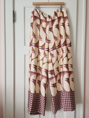 Wide-Leg Printed Palazzo Pants in Cream and Pink